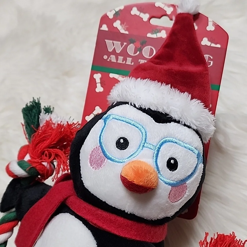 Christmas Penguin On Snowboard Squeaker Dog Toy New With Tags